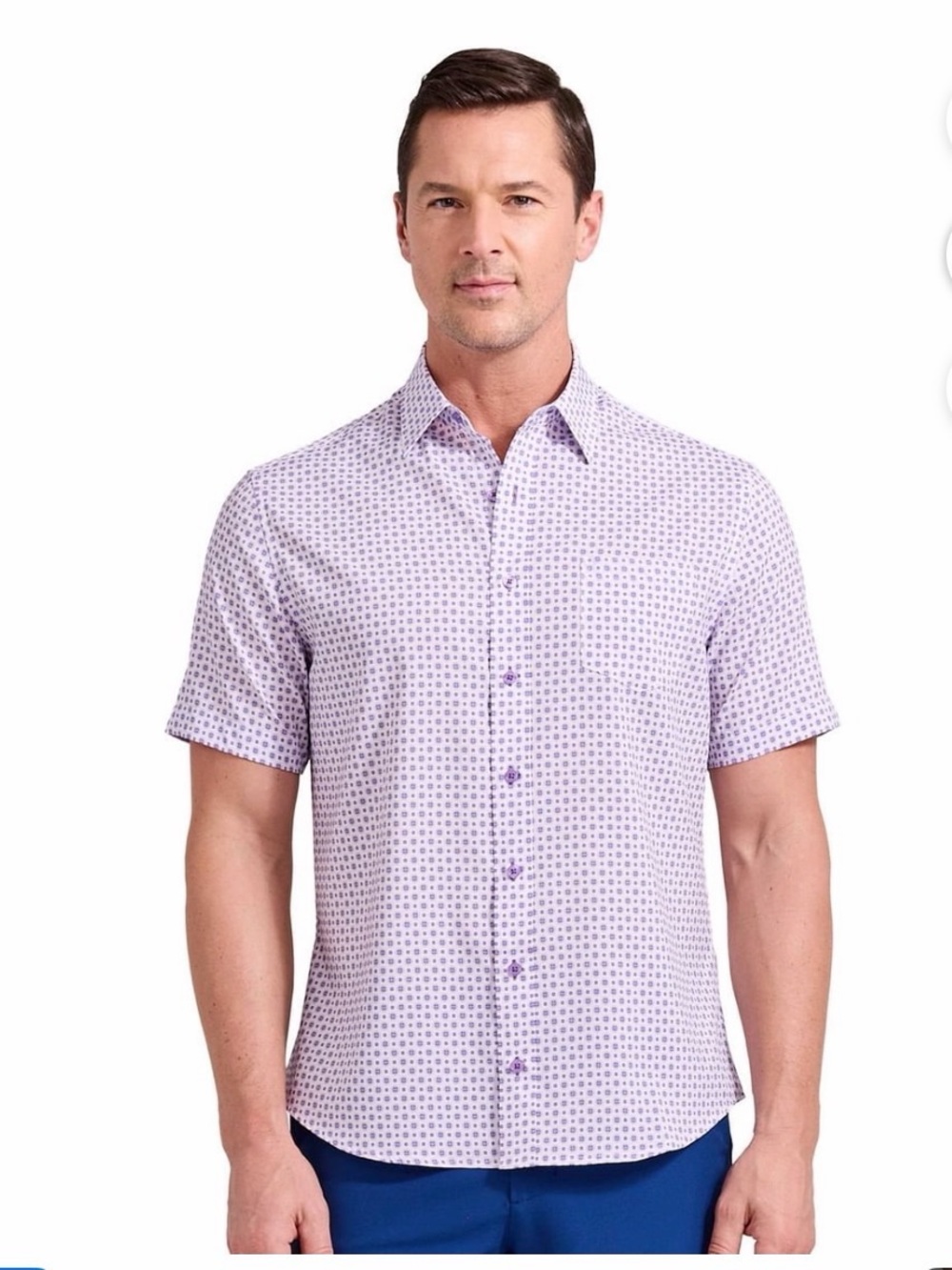 Nick Graham Men's Short-Sleeve Lavender Geo Print Shirt